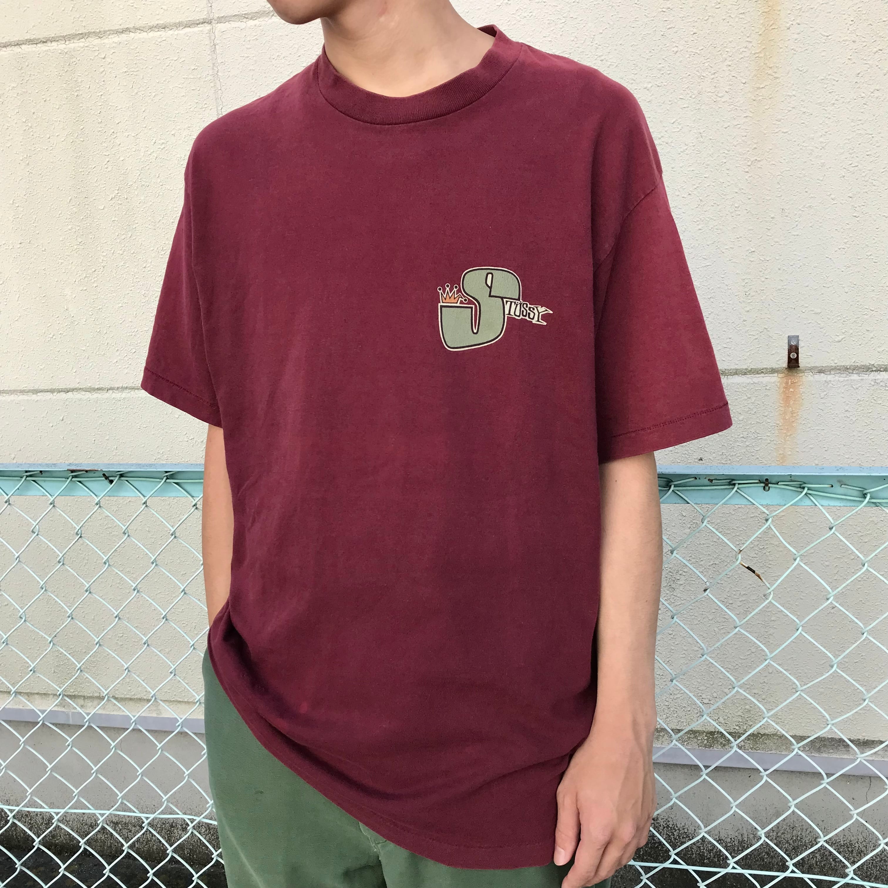 old stussy 白タグ 王冠ロゴ USA製 コットンシャツ-