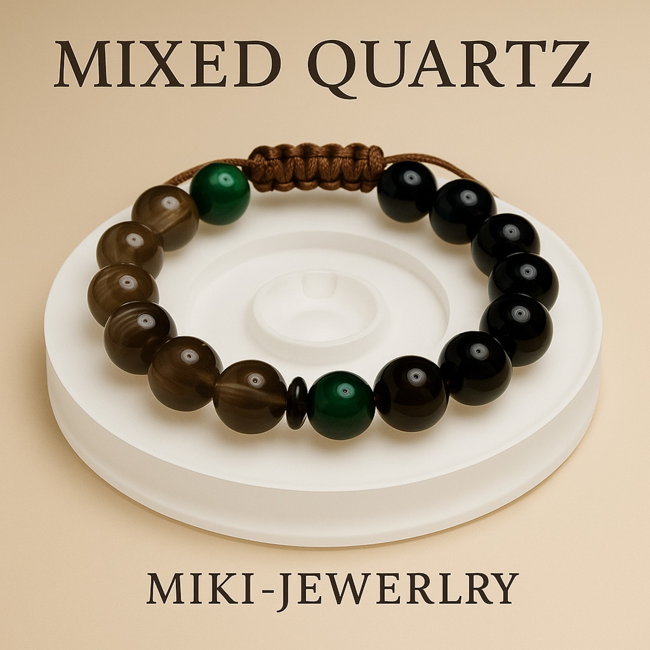 闇と蒼が導く冷静な強さ|MIKI-JEWELRY ブラックタイガーアイ×ホークスアイブレスレット|10mm/16cm |Black Tiger Eye × Hawk’s Eye Bracelet|