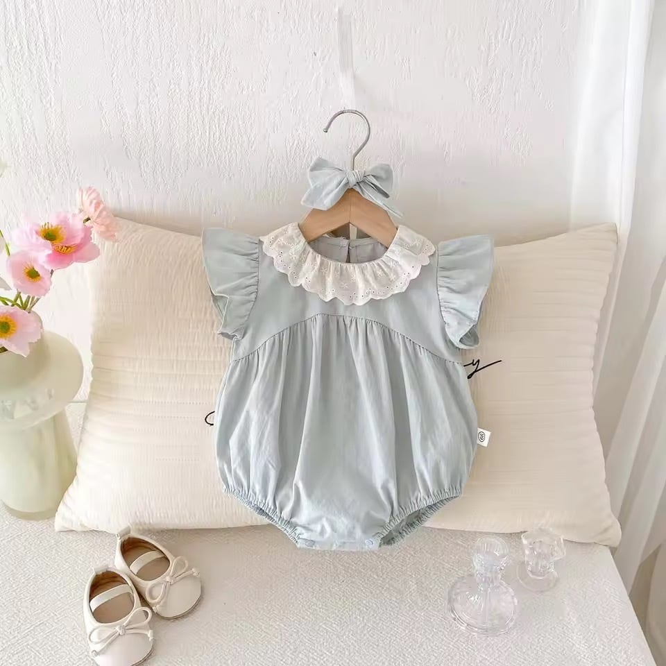 ヘアバンド付きアイスブルーロンパース