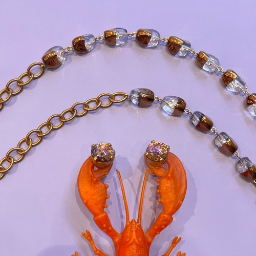 Bronze & clear glass beads chain necklace