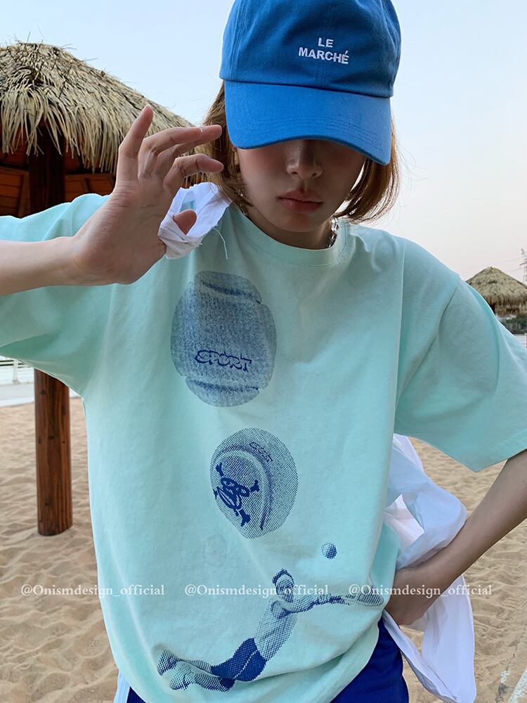 ルーズTシャツ サマープリント薄手スリム 夏物 ビッグFスモールZ韓国13463713812