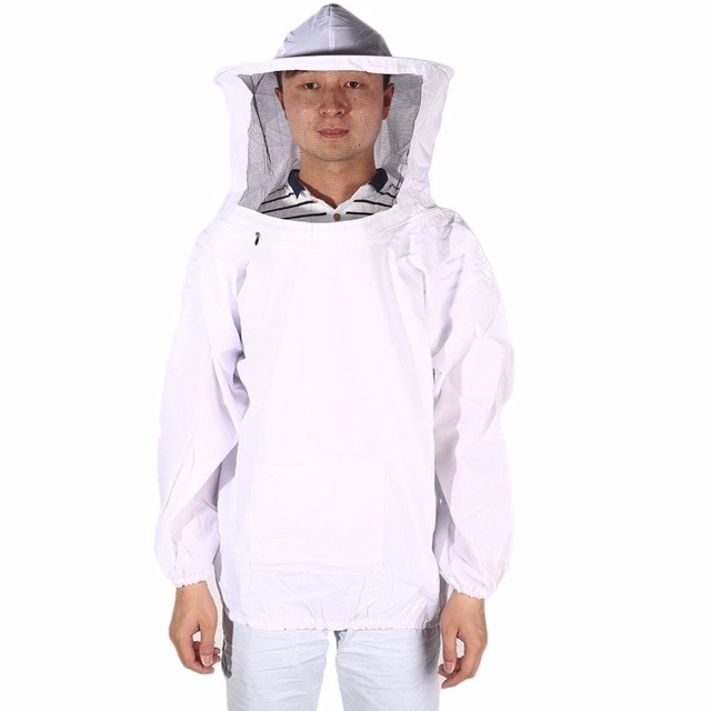 Leshp耐久性qulaity綿白保護養蜂ジャケット服オーバープルスモックでベールスーツスモック機器