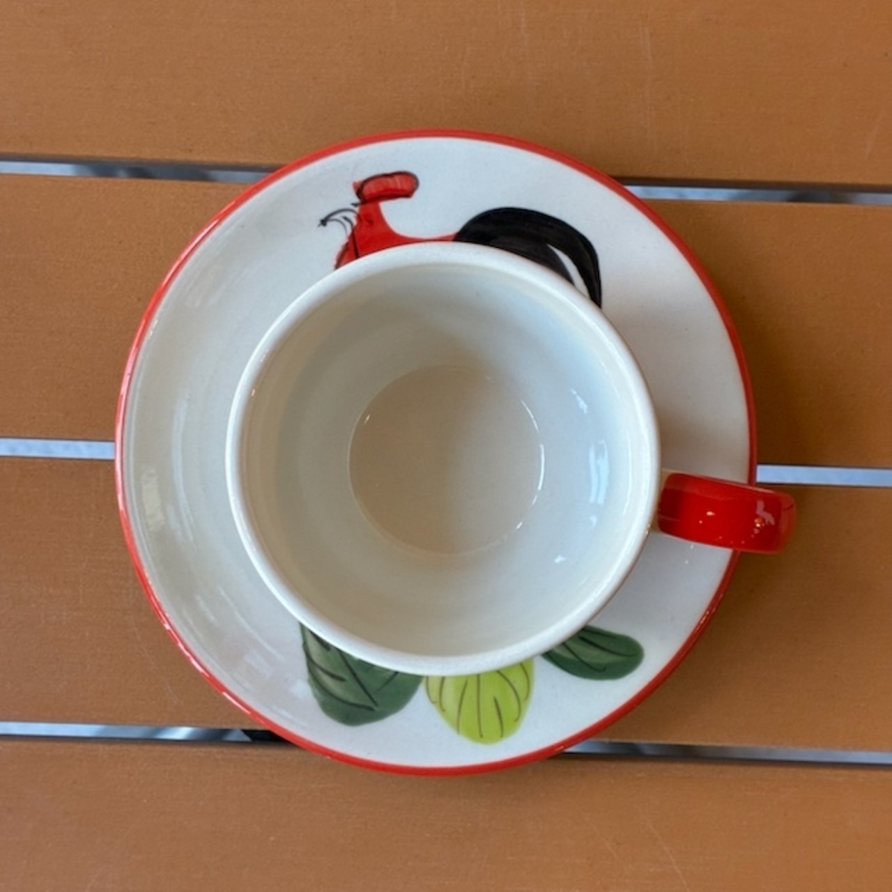 Thailand Hand painted ceramic small dish Rooster　タイ　セラミック手彩色カップ＆ソーサー　ニワトリ　140ml　紅茶　珈琲　コーヒー　アジア雑貨