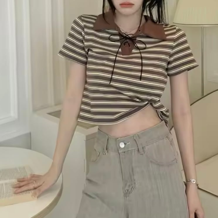 リボンボーダーポロシャツ