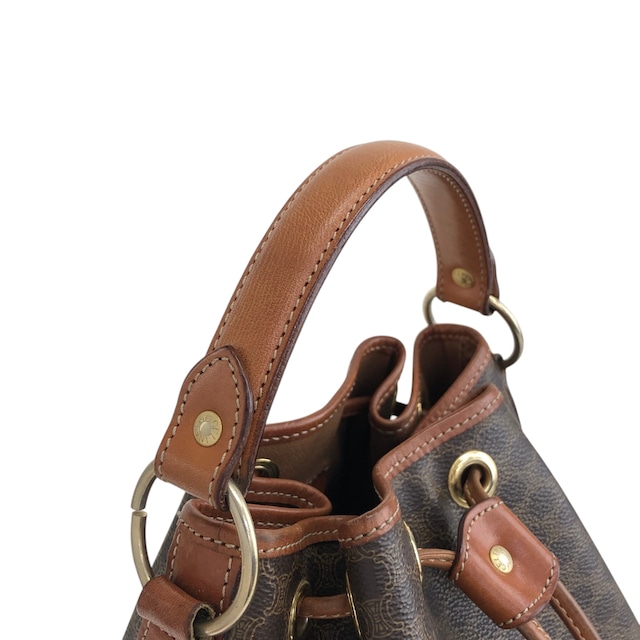 CELINE セリーヌ マカダム ショルダーバッグ ブラウン PVC レザー 2way 巾着 vintage ヴィンテージ オールド ifb2i4