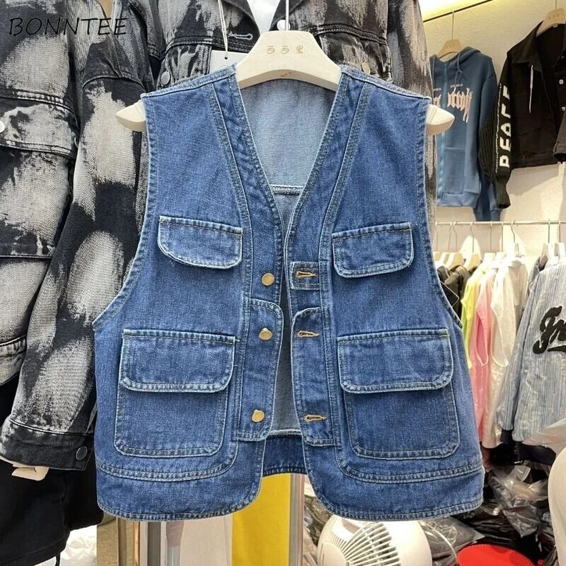 【新作】【送料無料】 ベスト女性オフィスレディース春ルーズ服インストリートウェア原宿желетка женскаяファッションカレッジポケットボタンレジャー 0210944635041