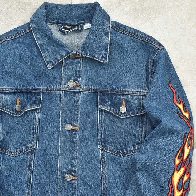 Fire pattern design denim tracker jkt