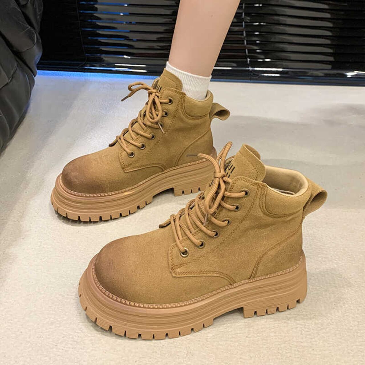 プラットフォームソール スエード調 ブーツ 00015