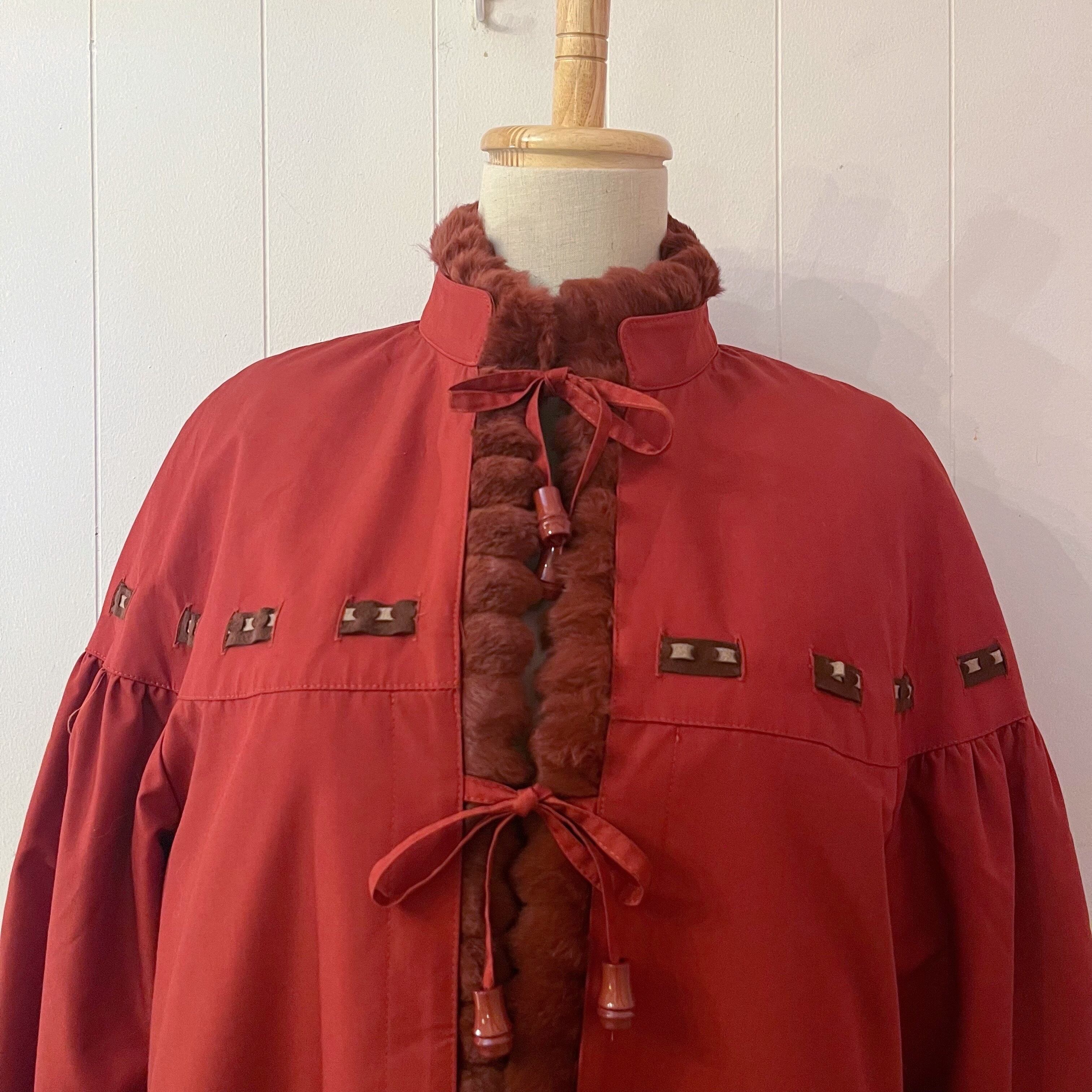 red ribbon fur liner coat