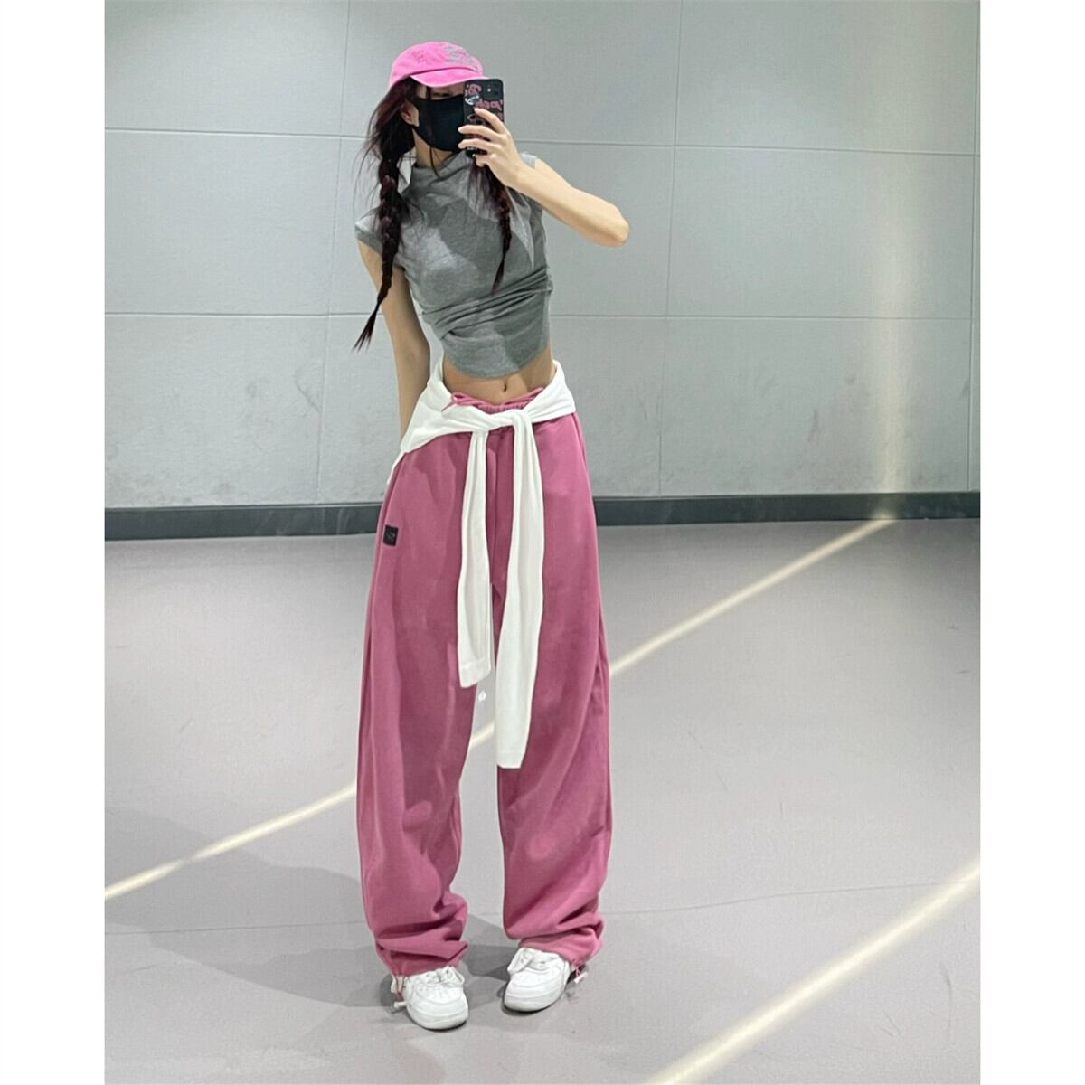 林暁華アメリカのセクシーなローズレッドスウェットパンツ