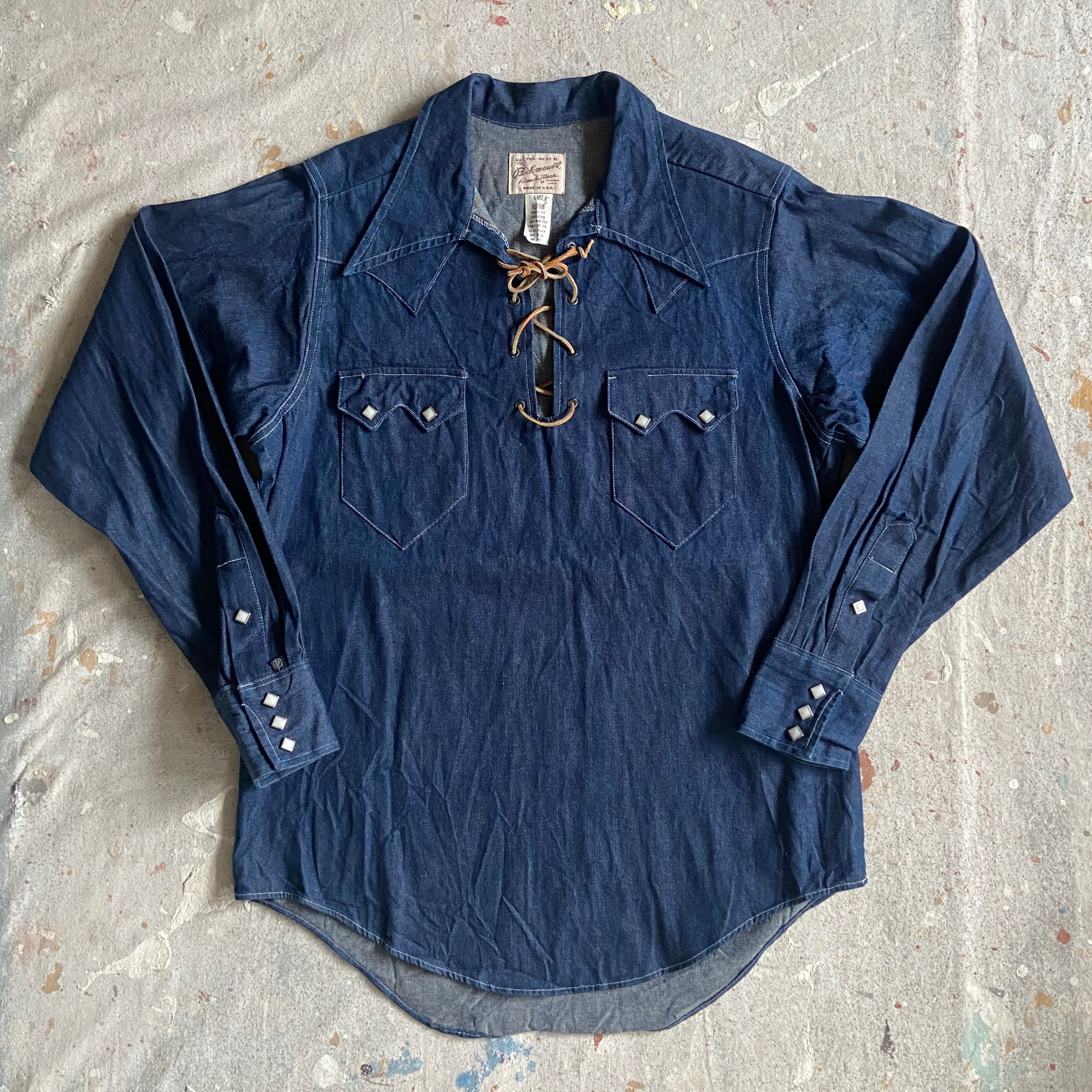 1970s Rock Mount Western Pullover Denim Shirt M Made in USA F807