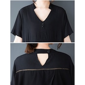 Vネック マキシ丈 ブラックワンピース 30100