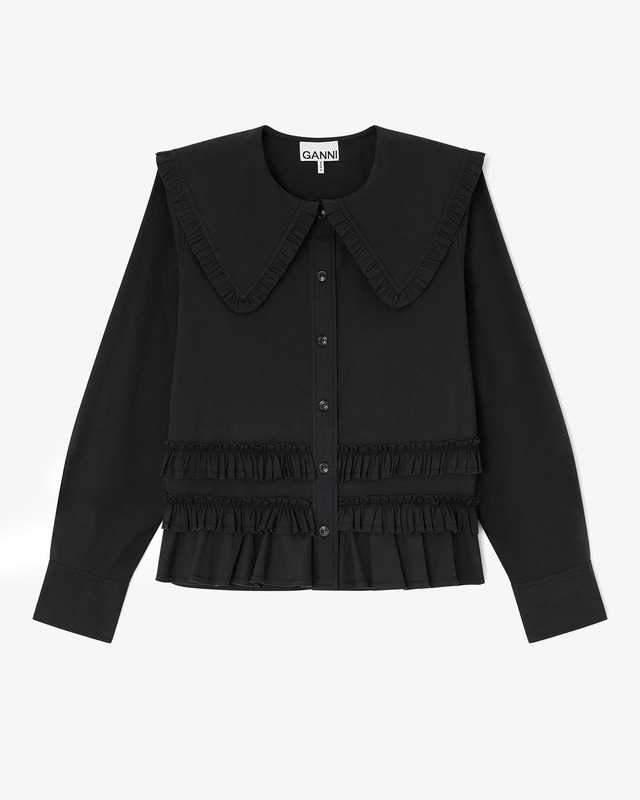 【GANNI】Stretch Cotton Shirt w. Frills