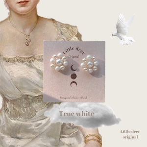 True white ピアス/イヤリング  (淡水パール+スワロフスキー) LD013