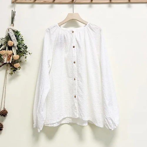 2色／ノーカラー刺繍ブラウス ・12260