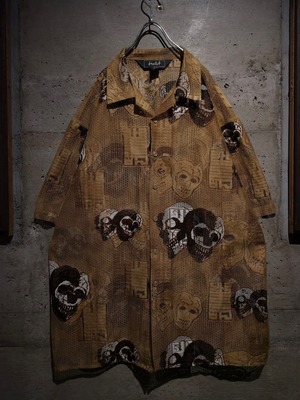 【Caka】Skull Pattern Mesh S/S Shirt