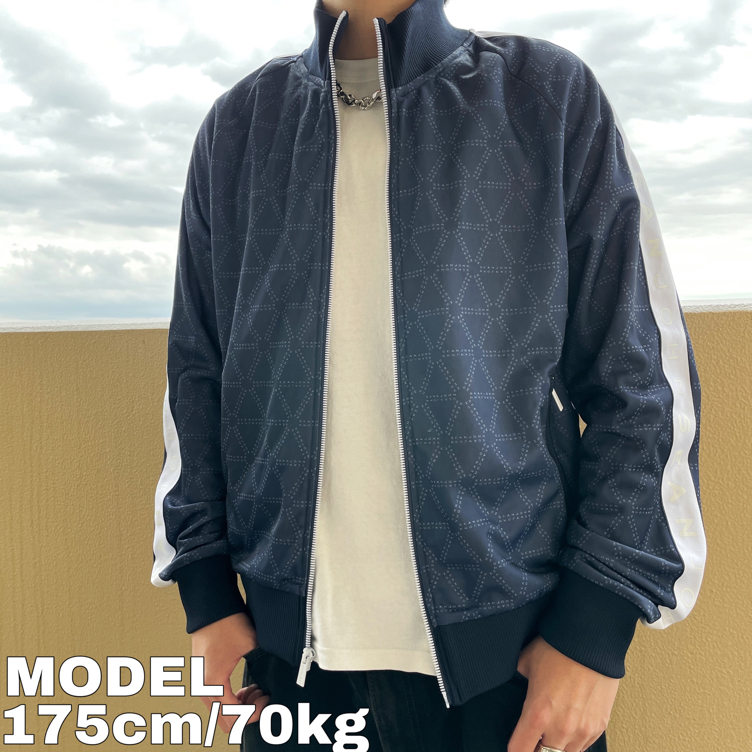 SEANJOHN ショーンジョン 袖ライントラックジャケット M ネイビー 白  