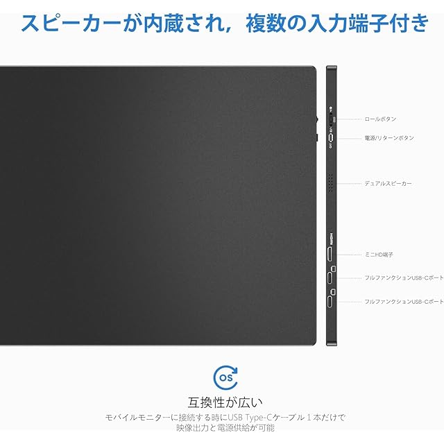 ARZOPA 15.6インチ モバイルディスプレイ 薄型軽量 非光沢IPSパネル