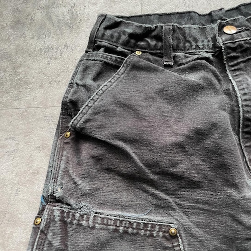 00s USA製 ブラック ダブルニー Carhartt B01 BLK w30 詳細写真13