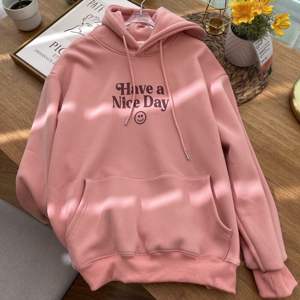 tops】目立つ！カジュアルフード付きパーカー文字プリント3色ゆったり