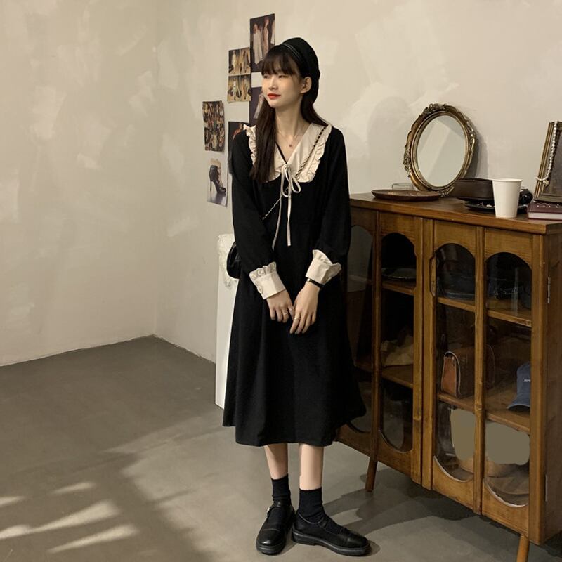 スタイルドレス スプリングオータムスカート 薄手ウェストブラック ロング 春物 秋物 スーパーモール46111565755