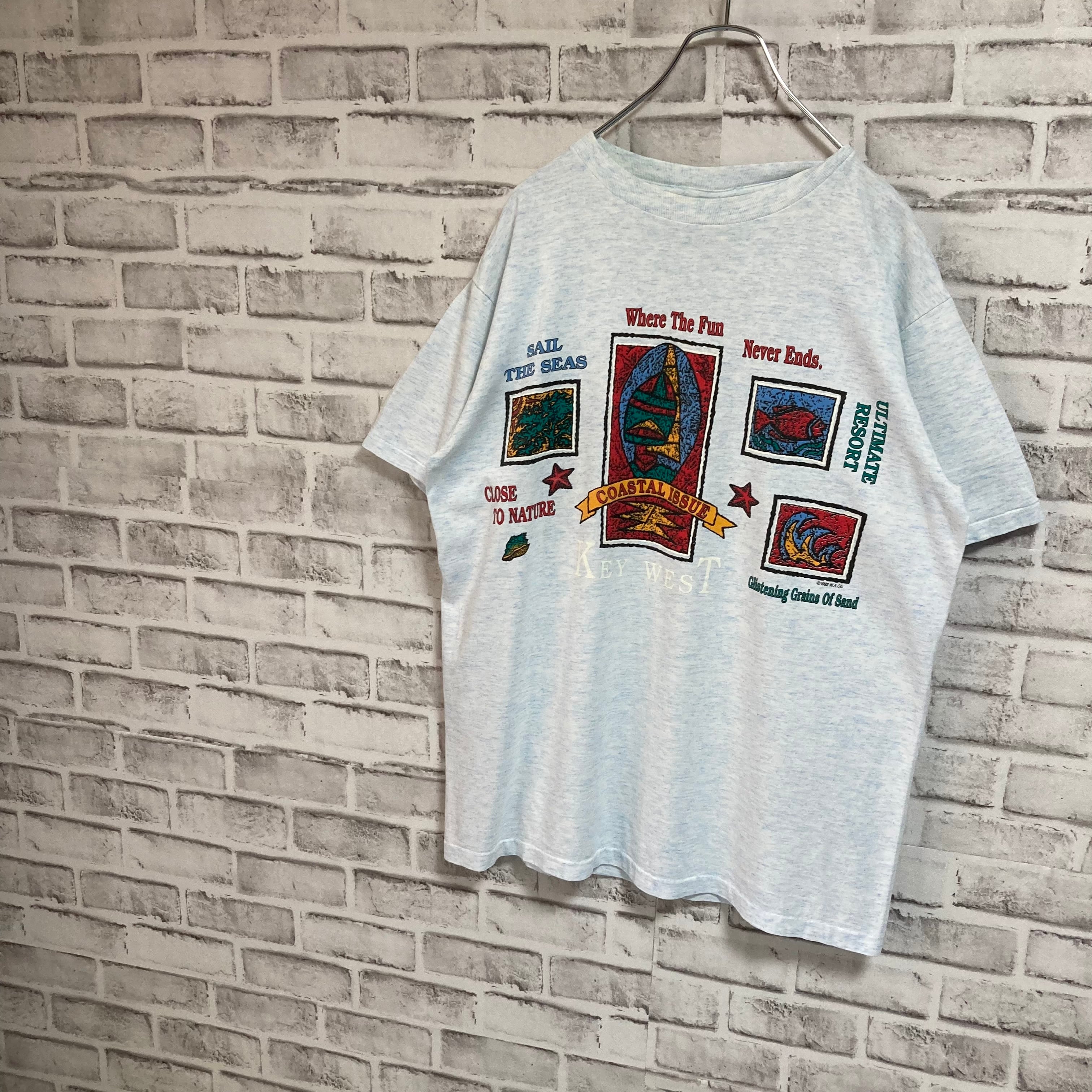 【Wellington Apparel】S/S Tee L 90s vintage Art Tee “KEY WEST” アートTシャツ  シングルステッチ アメリカ USA 古着