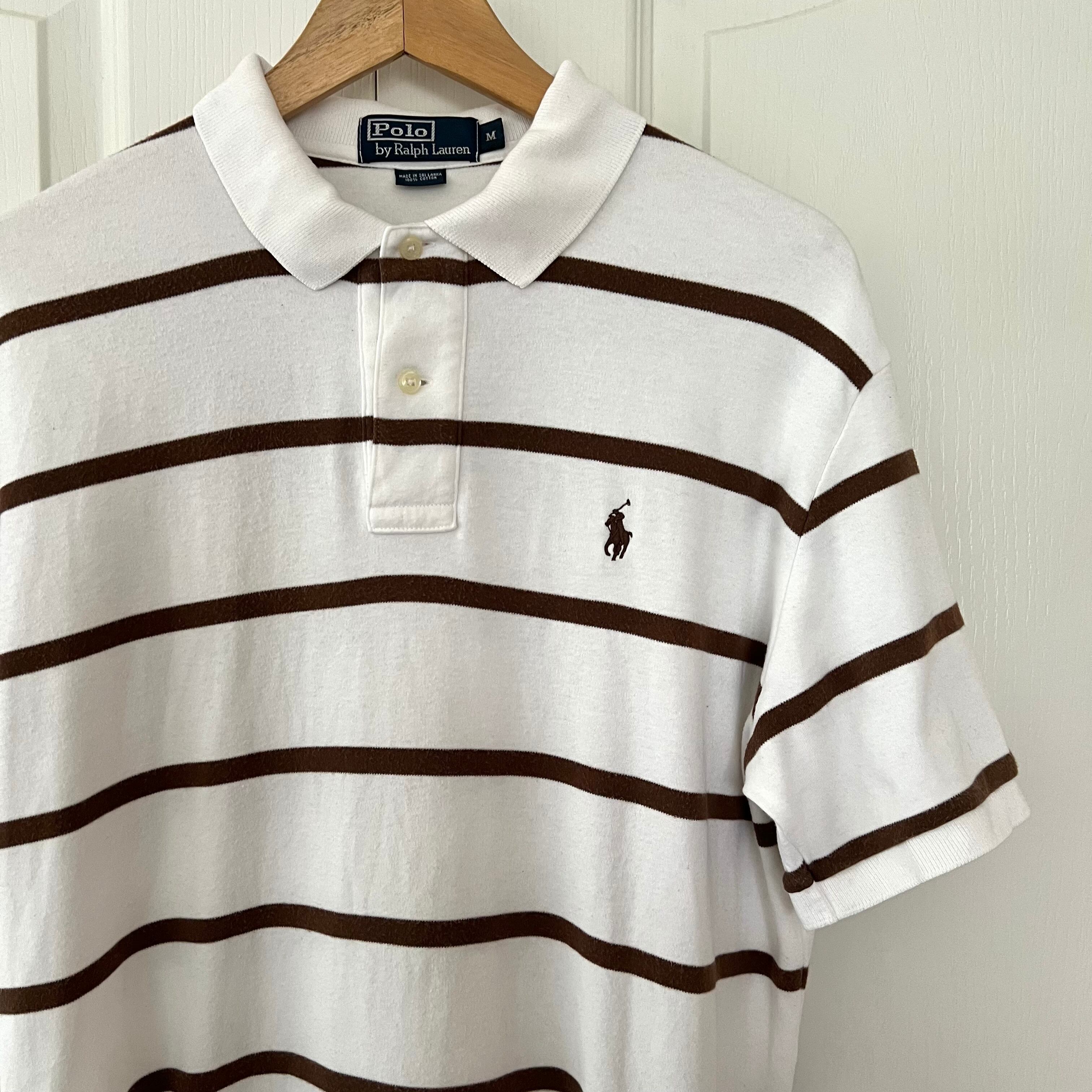 ポロラルフローレン 長袖ラガーシャツ 太ボーダー ホワイト ブラウン L 80s Ralph Lauren ラルフローレン ポロシャツ ラガーシャツ ラグビー M