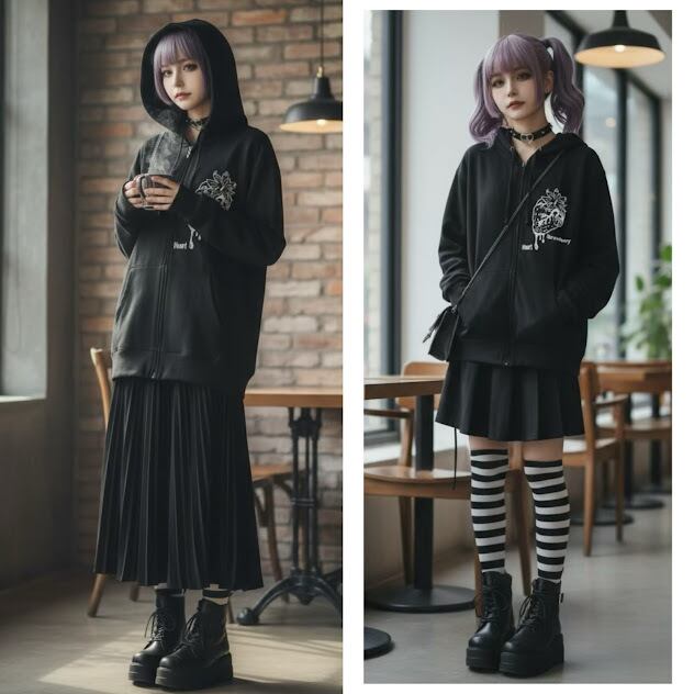 サブカル パーカー ブラック いちご 心臓 病みかわいい 黒 苺 イチゴ