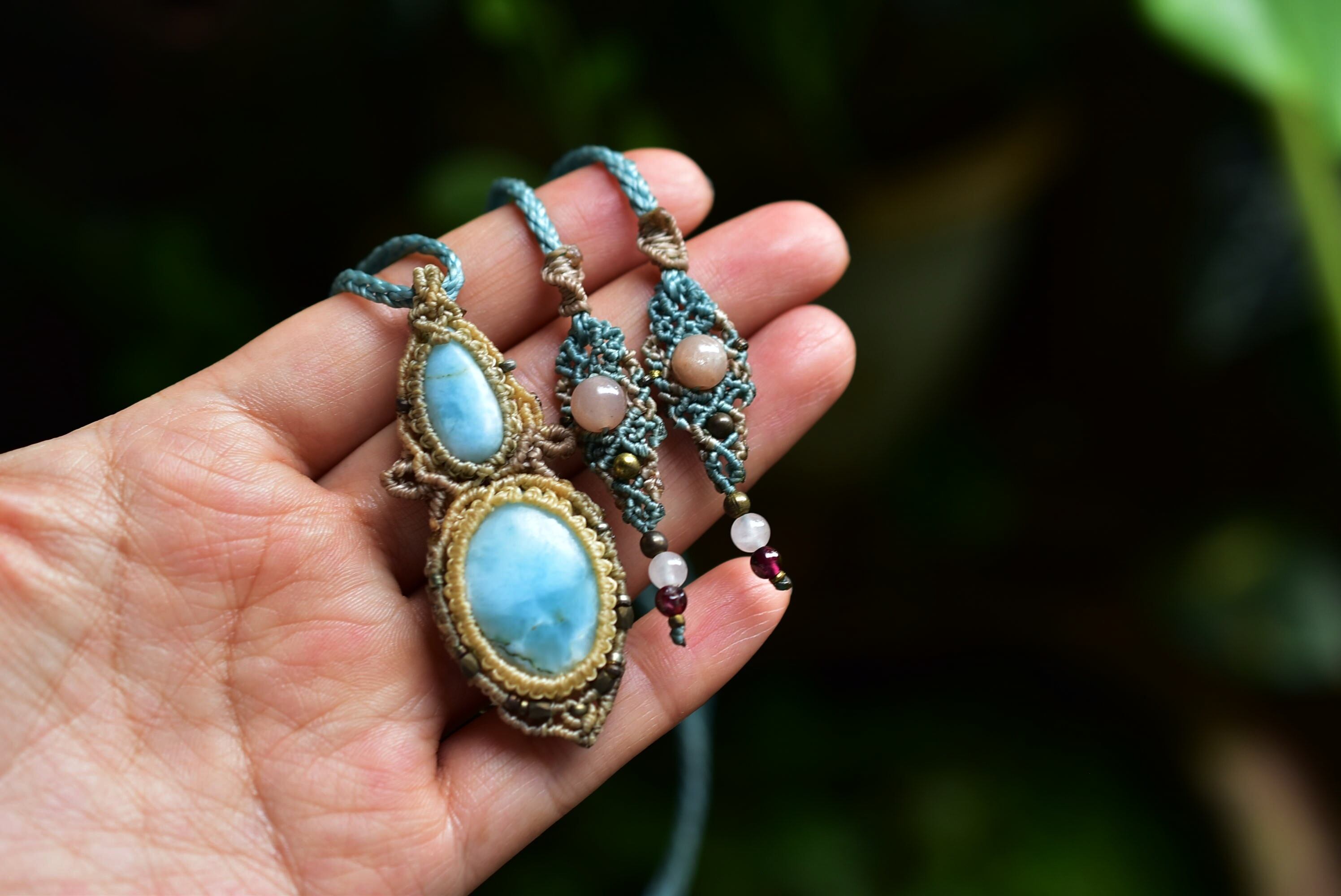 やわらか模様★ラリマー マクラメペンダント lari006