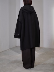 METHO - Front-Open Hooded Coat :Black|コットンシルク/紐留めフロント/ワークポケット