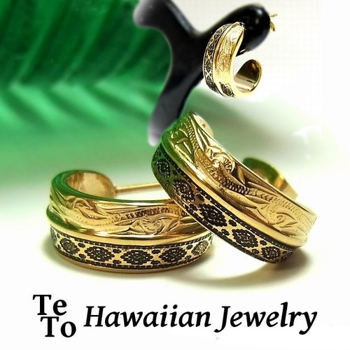 【ハワイアンジュエリー / HawaiianJewelry】ピアス【片耳用】イエローゴールド オルテガ柄 メンズ/レディース ホヌ スクロール (ges8169)