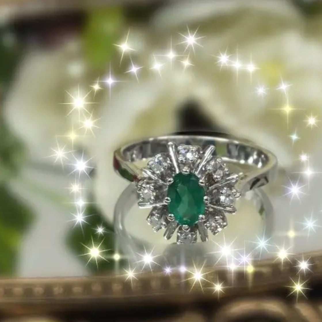 アメリカ ヴィンテージリング 1970年代 エメラルド ダイヤモンド