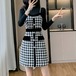 【2点セット】ハイネックニットトップス＋千鳥格子柄パールボタンワンピ ・78744