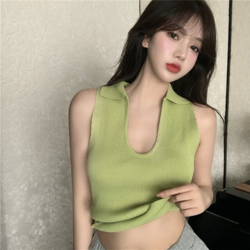 ノースリーブサマースタイルVネックセーター トップス レディース 夏物 ハンチェンe3450820020