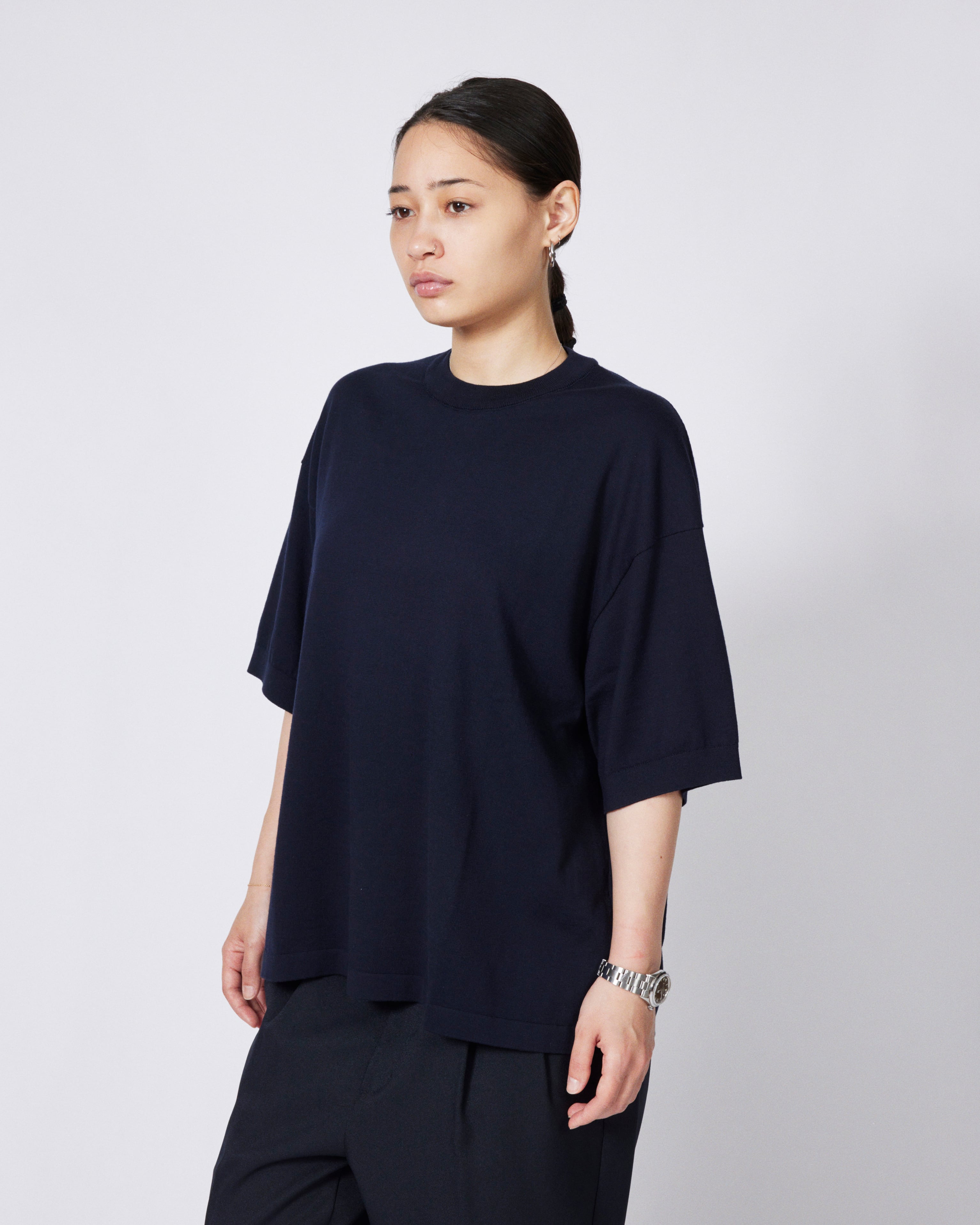 everyone cotton silk high gauge knit short sleeve tee shirt (NAVY