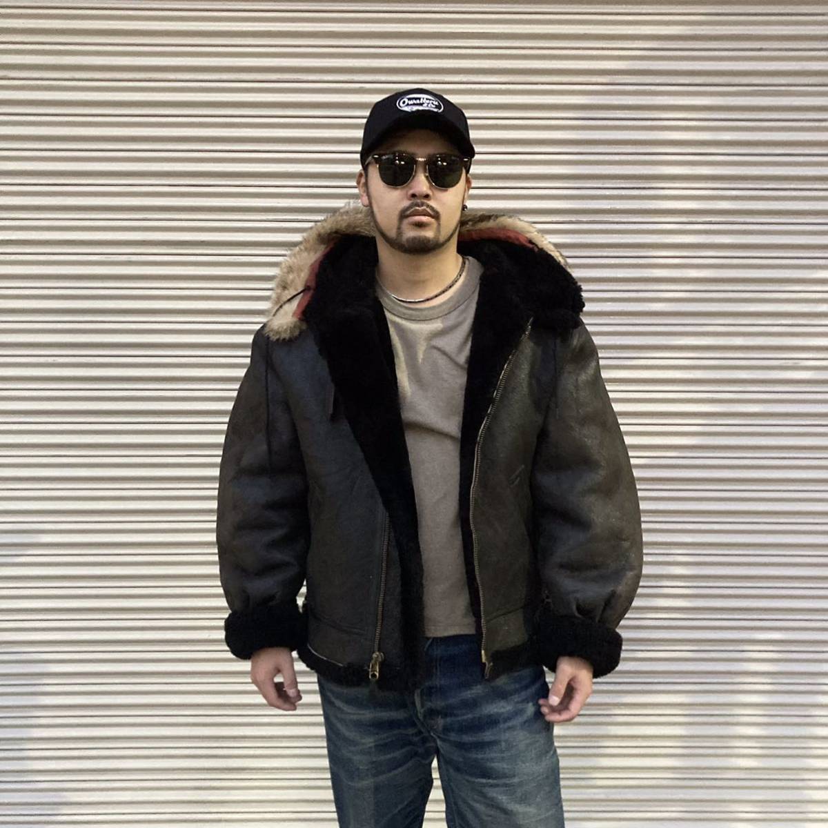 希少】アヴィレックスB-3 フライトジャケットブラックムートン 42