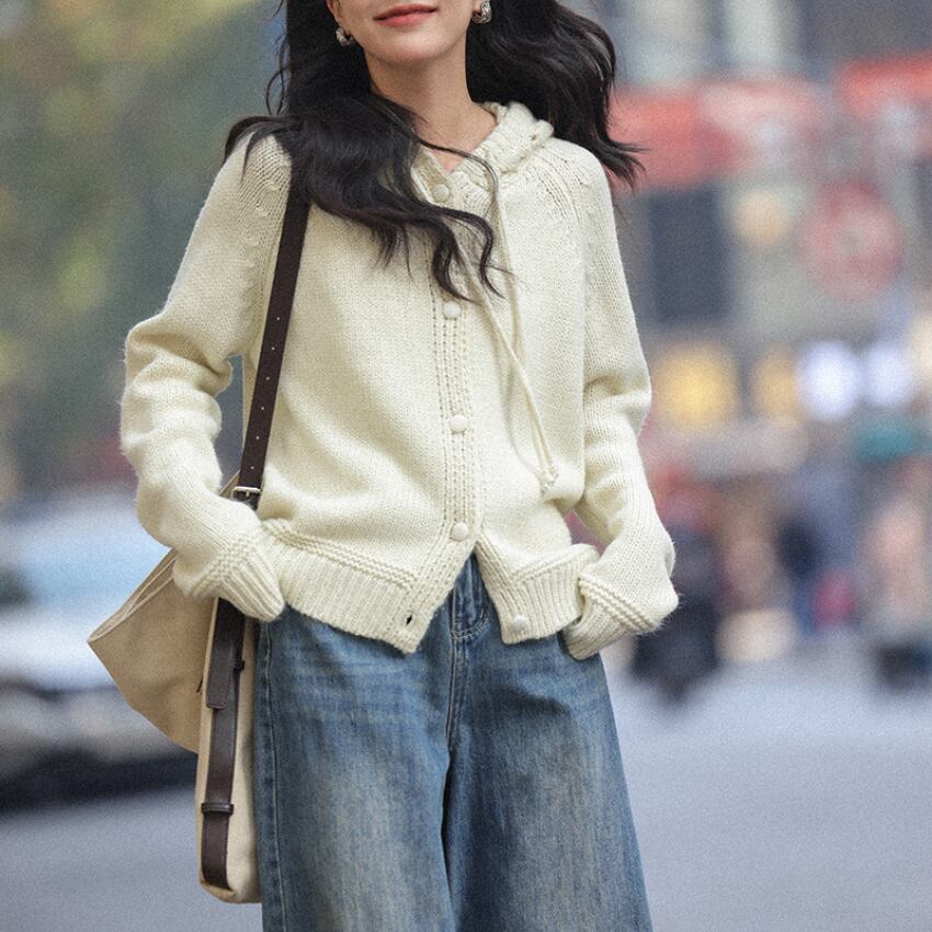 hooded knit cardigan　J00358