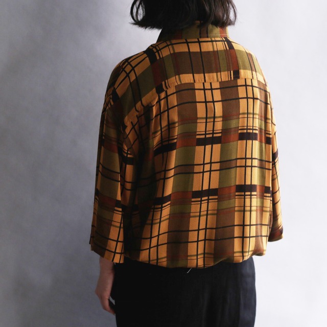 earth color grid pattern h/s rayon shirt