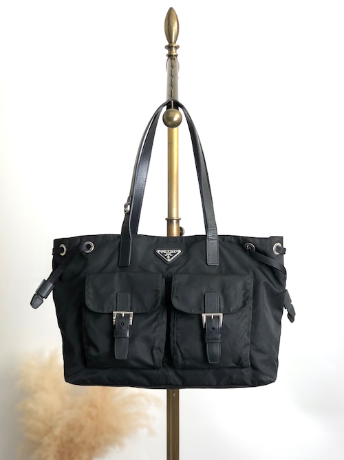 PRADA プラダ トートバッグ ブラック トライアングルロゴ ナイロン ダブルポケット vintage ヴィンテージ オールド pbxxz8