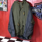 90s OLD GAP マウンテンパーカー カーキ×ブラック ダブルジップ ドローコード M