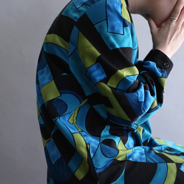 cold color stained glass art pattern loose shirt