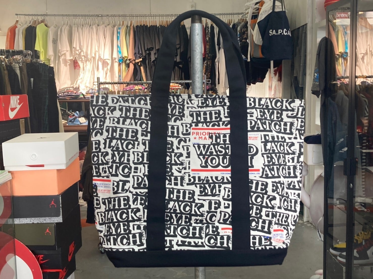 THE BLACK EYE PATCH × WASTED YOUTH Sticker Covered Tote Multi ...