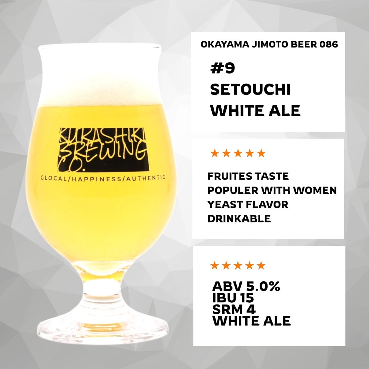 9 SETOUCHI WHITE ALE OKAYAMA JIMOTO BEER 086® | KURASHIKI BREWING CO．