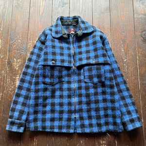 for Ladie ♡  40's  JHONSON WOOLEN MILLS  - CHIN STRAP- Buffalo Check Wool Zip Up Jacket / Size　14