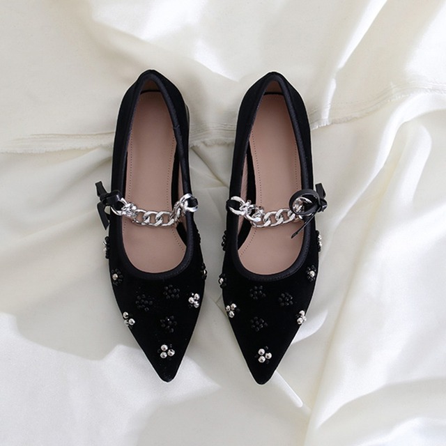 Beads decorative metal ribbon pumps A039