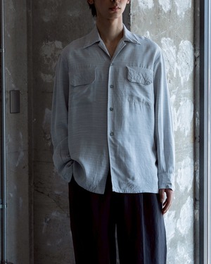 vintage egyptian rayon open collar shirt / kasuri texture fabric / double flap pocket