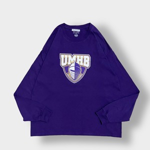 【Champion】カレッジロゴ UMHB メアリー・ハーディン・ベイラー大学 Mary Hardin-Baylor プリント ロンT ロングTシャツ 長袖Tシャツ チャンピオン X-LARGE ビッグサイズ パープル US古着