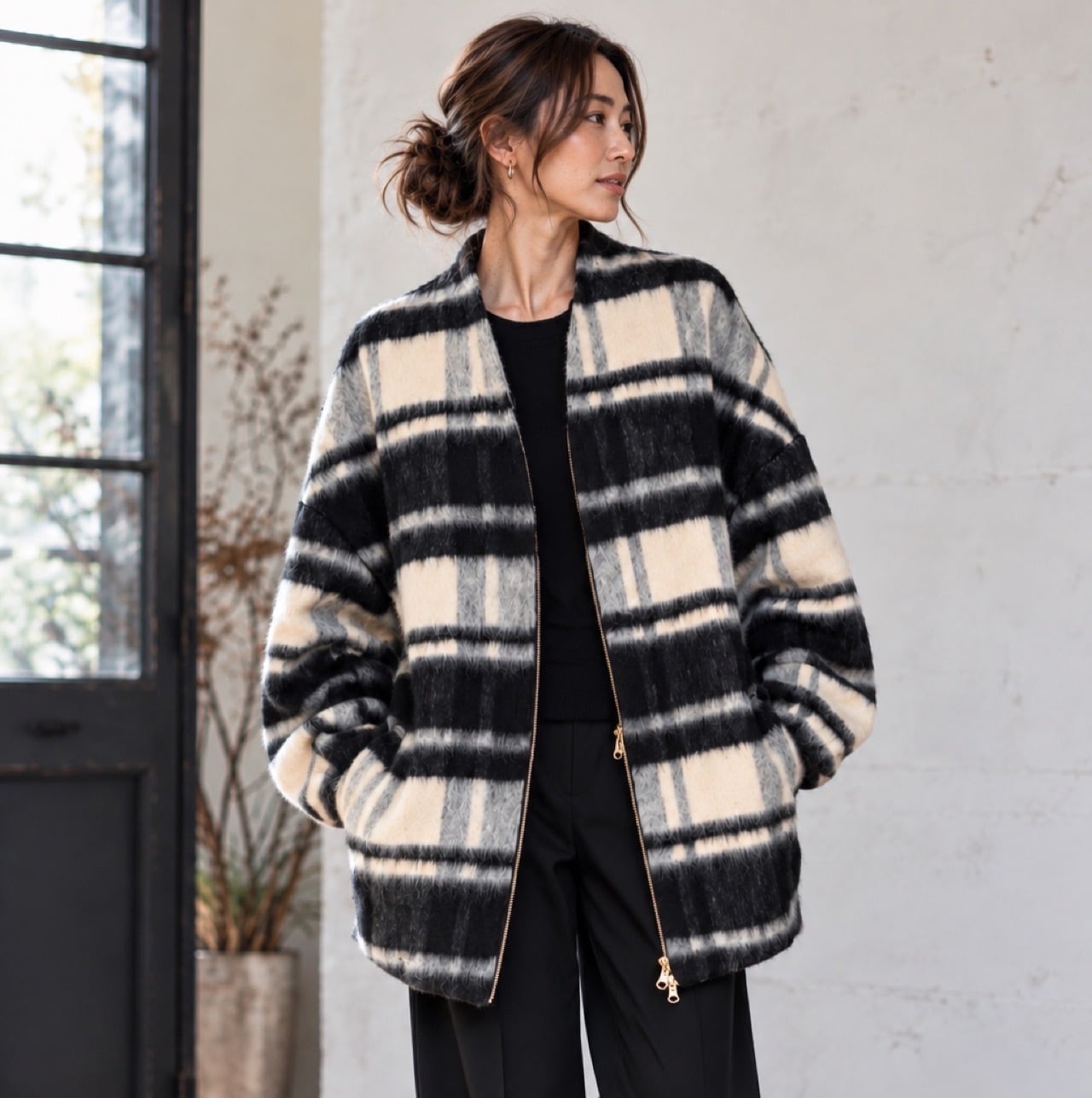 MARGAUX VINTAGE マルゴーヴィンテージ シャギージップコート チェック CO-26129