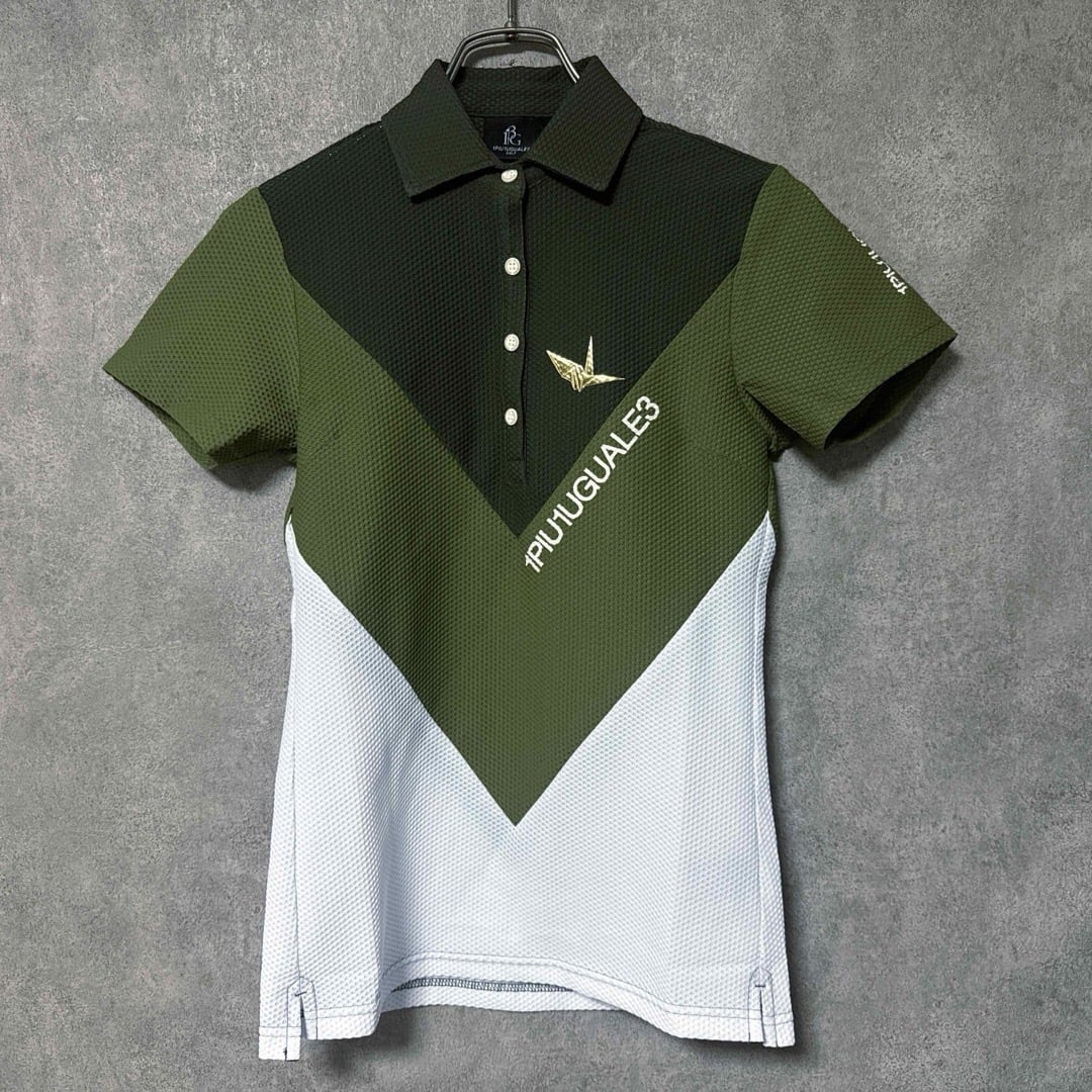 1PIU1UGUALE3 ゴルフポロシャツ レディース レディース】1PIU1UGUALE3 GOLF ロゴ 半袖 ポロシャツ カーキ