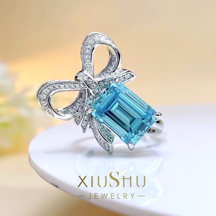 アクアマリン エメラルドカット リング エメラルドカットサンタマリアアクアマリン ダイヤモンドリング AQ